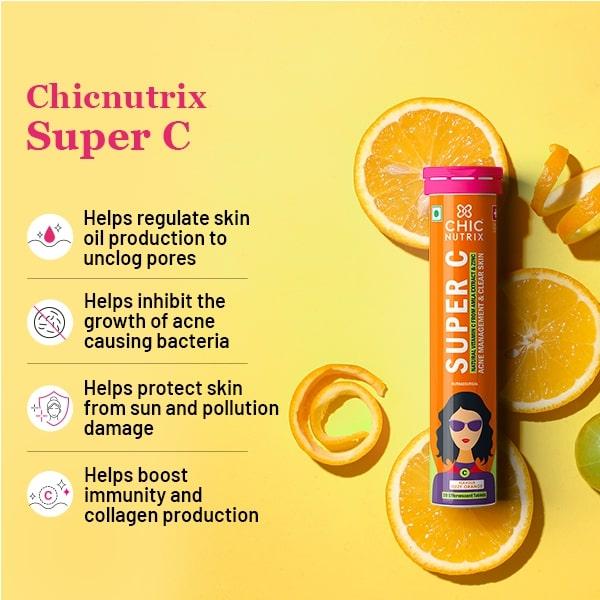 Chicnutrix Super C - Amla Extract and Zinc with Natural Vitamin C Effervescent Tablet - Orange Flavour 20's - Vitamin C