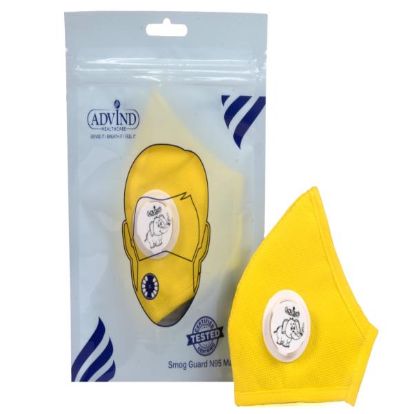 Netmeds | Smog Guard N95 Face Mask With One Valve (Kids - 6-10 Years) (S) - Yellow (Pack of 1)