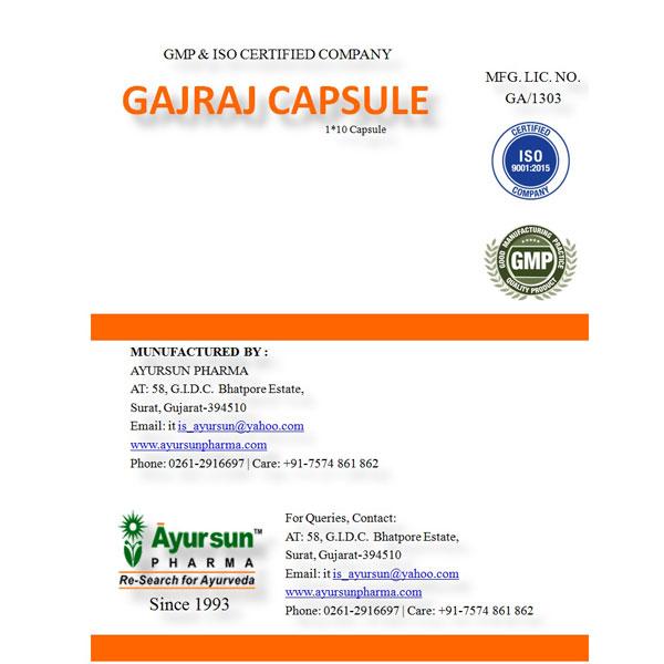 Ayursun Gajraj Capsule 10's - Speciality Medicines