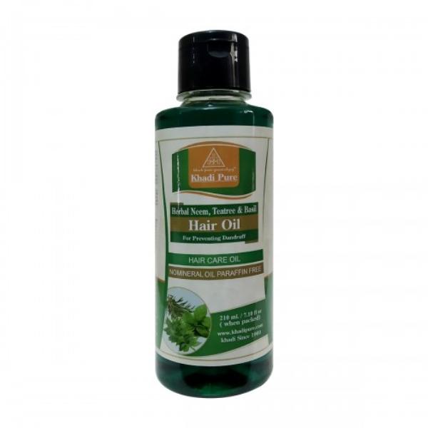 Netmeds | Khadi Pure Herbal Paraffin Free Hair Oil - Neem Teatree & Basil 210 ml