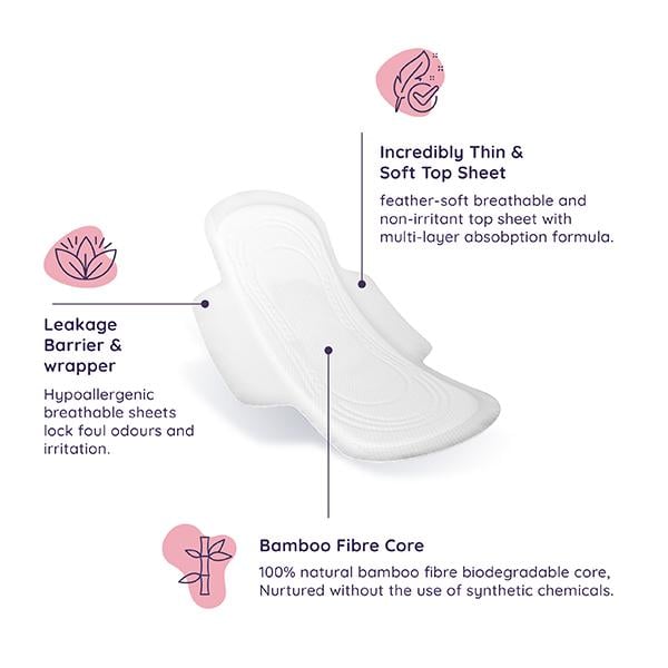 Sanfe Organic Sanitary Pads - Combo Pack (6 Day Pads + 6 Night Pads) - Sanitary Napkins