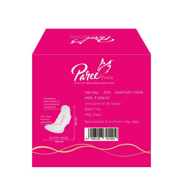Paree Prima Ultrasoft Heavy Flow Sanitary Pads (XXL) (Pack of 2 x 20's) - Sanitary Napkins