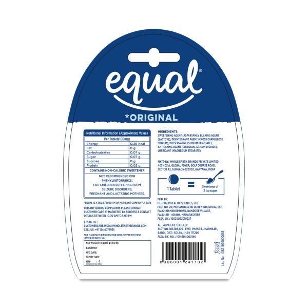 Equal Original Sweetener Tablet (Pack of 4 x 100's) (Free 10's Tablet Each) 1's - Sweeteners