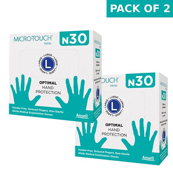 Netmeds | Ansell Micro Touch Nitrile Examination Gloves N30 (L) (Pack of 2 x 30's)