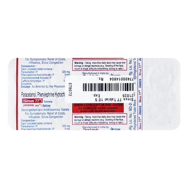 Sinus 77 Tablet 10'S - Cough And Cold-Cou