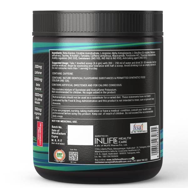 Inlife Pre Workout Powder - Watermelon Flavour 200 g - Workout Essentials