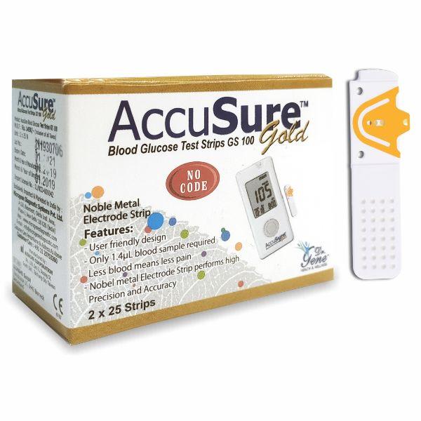 Netmeds | AccuSure Gold Blood Glucose Test Strip 50's