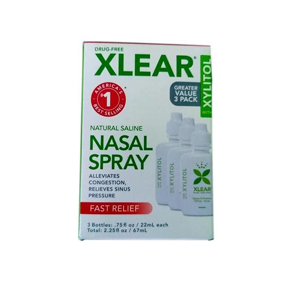 Xlear Natural Saline Nasal Spray for Sinus and Allergy Relief (Pack of 3 x 22 ml) - Nasal Decongestion