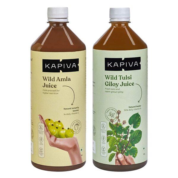 Kapiva Wild Amla Juice 1 Litre + Wild Tulsi Giloy Juice 1 litre - Ayurvedic Juices