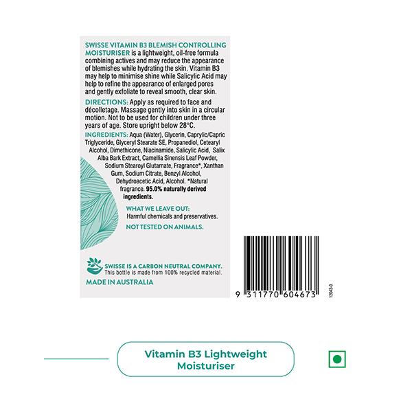Swisse SC Vitamin B3 Blemish Controlling Moisturiser 115 gm - Face Creams