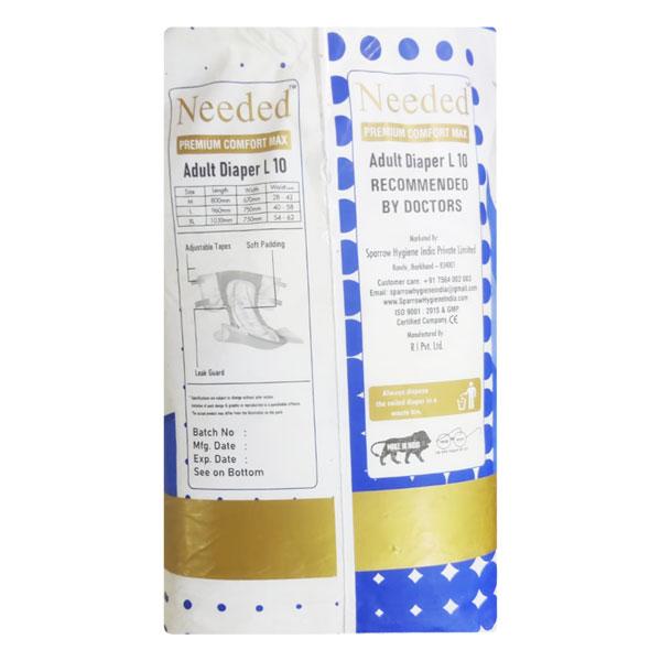 Needed Premium Comfort Max Adult Diaper (L) 10's - Adult Diapers & Pads