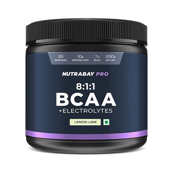 Netmeds | Nutrabay Pro 8.1.1 BCAA + Electrolytes - Lemon Lime 250 gm