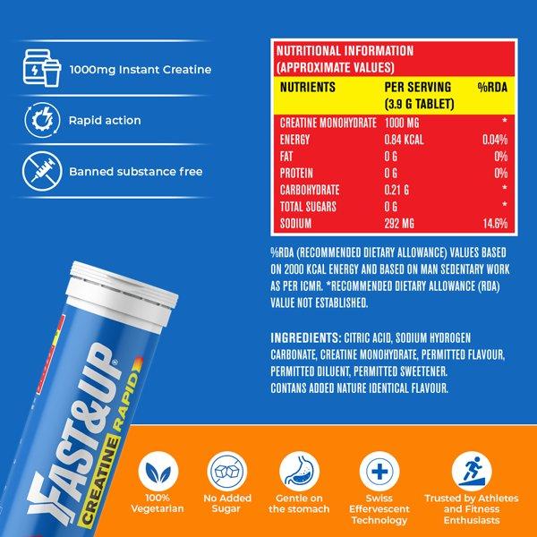 Fast&Up Creatine Rapid Effervescent Tablet - Tangy Orange Flavour 20's - Workout Essentials