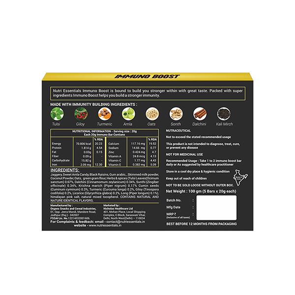 Nutri Essentials Immuno Boost Bar (Pack of 5 x 20 gm) - Nutritional Bars