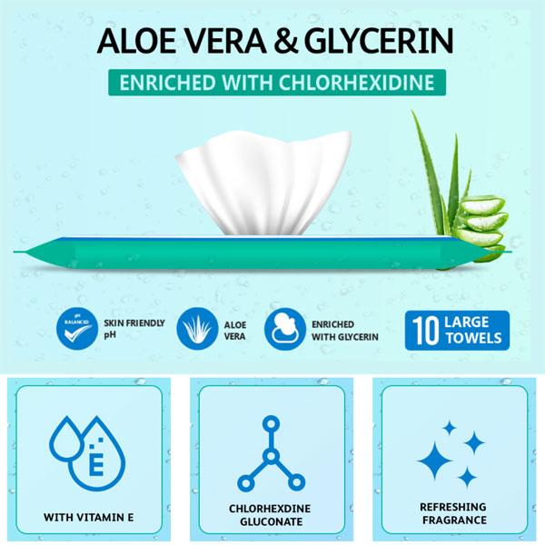 AroKleen Bed Bath Patient Wipes - Chlorhexidine (240 mm x 320 mm) 10's - Drapes,Caps & Gowns