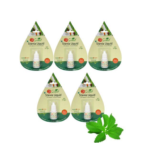 Netmeds | So Sweet 100% Natural 0% Calories Sweetener Stevia Liquid (Pack of 5) 500 Drops 25 ml