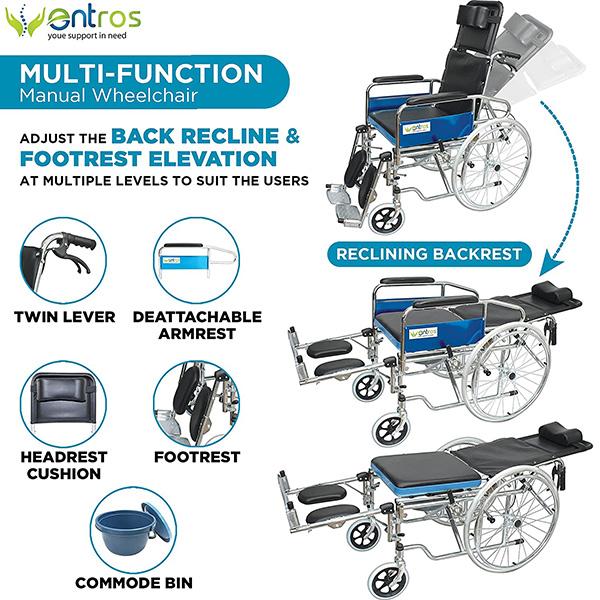 Entros Wheelchair with Detachable Armrest and Foot (EHS-608GC) - Wheelchairs & Walking Sticks