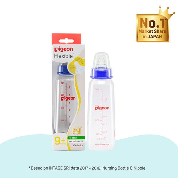 Pigeon Flexible 9+ Months PP Feeding Bottle - Blue 240 ml - Feeding & Nursing