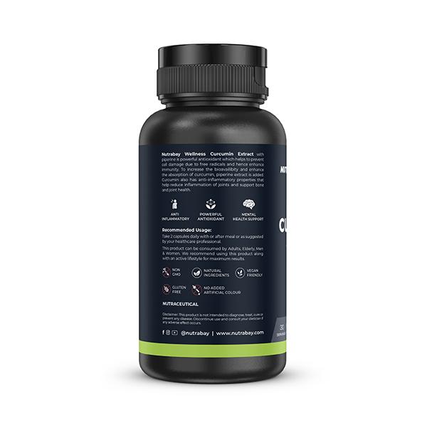 Nutrabay Wellness Curcumin + Piperine 1000mg Capsule 60's - Herbal Dietary Supplement