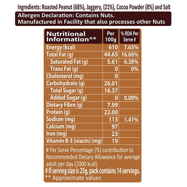 La Americana Gourmet Peanut Chocolate Spread with Jaggery - Creamy 350 gm - Nutritional Bars