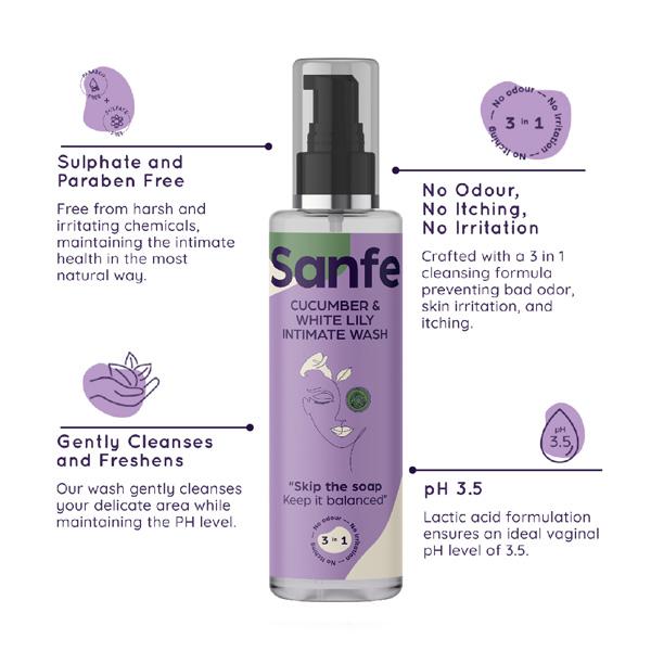 Sanfe Clean Period Set (Organic Sanitary Pads - Night Pads 12's and Intimate Wash - Cucumber & White Lily 100 ml) - Sanitary Napkins