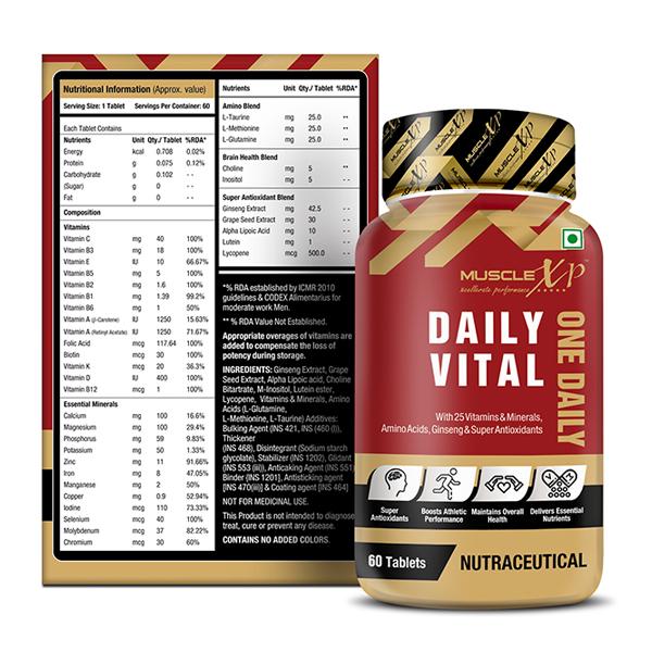 MuscleXP Daily Vital (One Daily) Multi Vitamin Tablets 60's - Multi-Vitamins