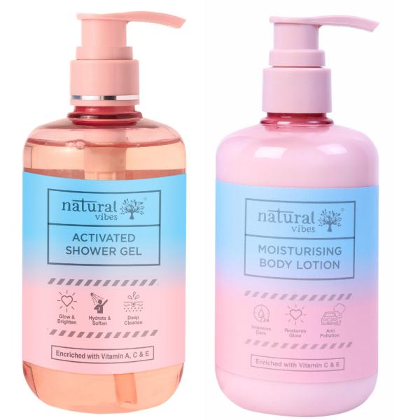 Netmeds | Natural Vibes Activated Shower Gel + Natural Vibes Moisturising Body Lotion 600 ml