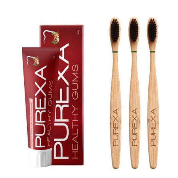 Netmeds | Purexa Oral Care Combo (Herbal Toothpaste 100 gm + Bamboo Toothbrush - Charcoal 3's) 1's