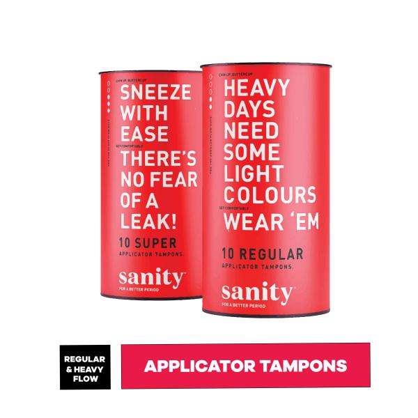 Sanity Applicator Tampons (Pack of 2 X 10's) - Regular and Super - Tampons