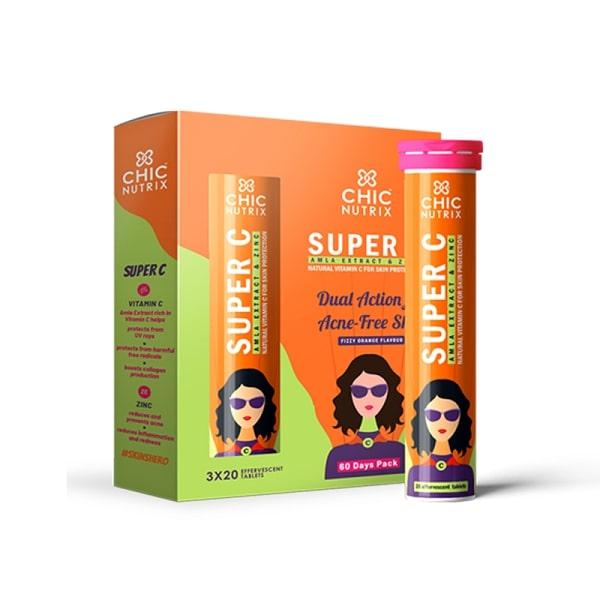 Chicnutrix Super C- Amla Extract and Zinc Effervescent Tablet - Orange Flavour (Pack of 3 x 20's) - Vitamin C