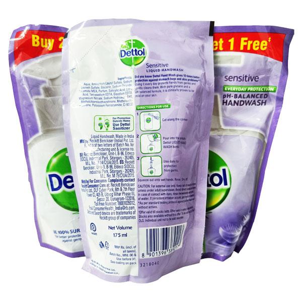 Dettol pH Balanced Handwash - Sensitive (2 x 175 ml + 1 x 175 ml Free) - Hand Wash & Soaps
