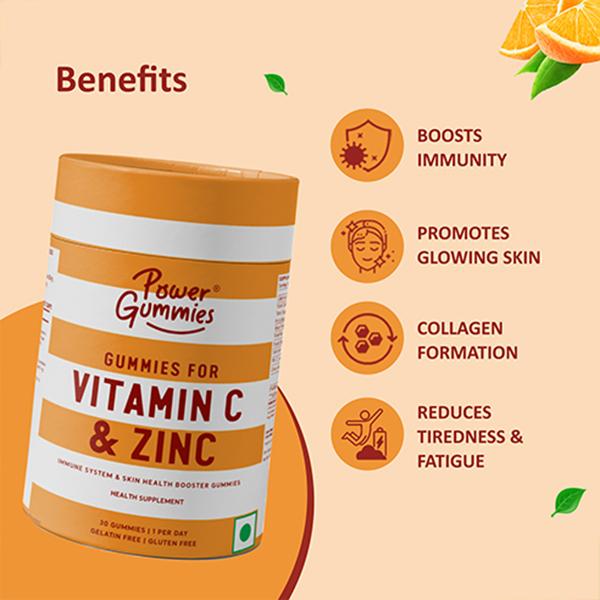 Power Gummies for Vitamin C & Zinc-Boosts Immunity with Orange Flavour-30 Gummies 1's - Nutrition Supplements