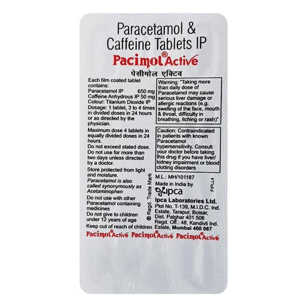 Pacimol Active Tablet 10'S - Pain relief-Ano