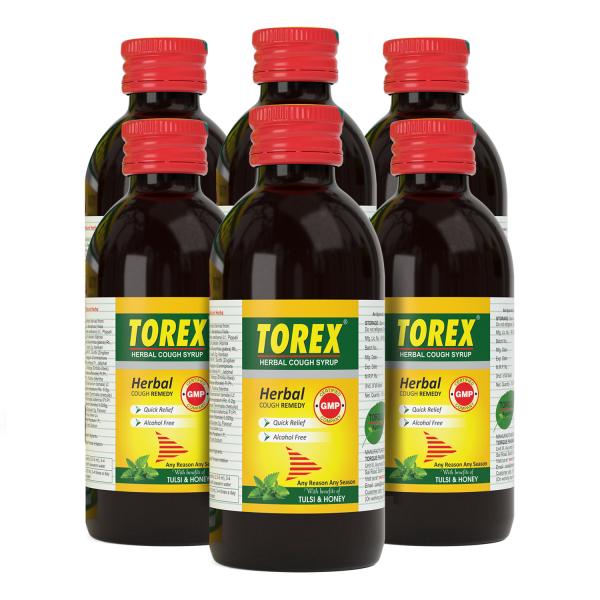 Torex Herbal Cough Syrup With Tulsi & Honey (Pack of 6 X 100 ml) 1's - Cough & Cold (Ayush)
