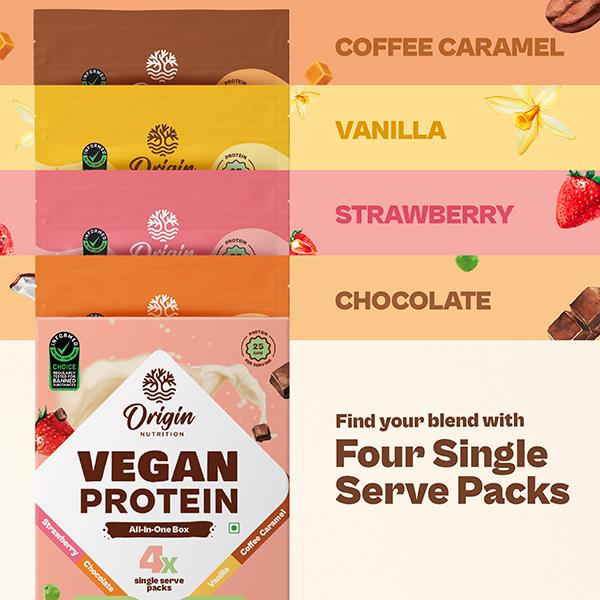 Origin Nutrition Vegan Protein Powder - Multi Flavour (Pack of 4 x 180 gm) - Protein Drink