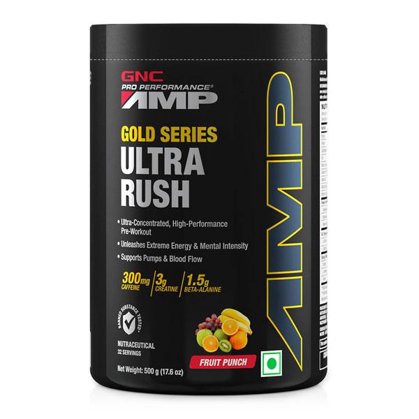 GNC Pro Performance AMP Gold Series Ultra Rush Powder - Fruit Punch 500 gm - Workout Essentials