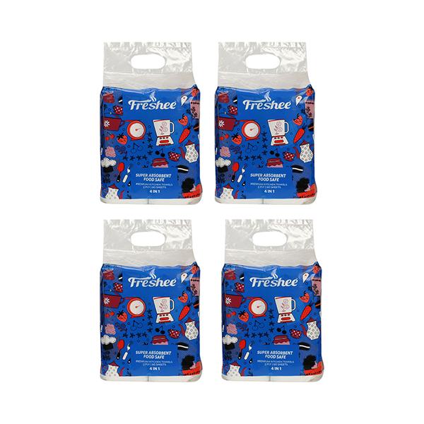 Netmeds | Freshee 4 in 1 Super Absorbent Food Safe 2 Ply Premium Kitchen Towels (Pack of 4)