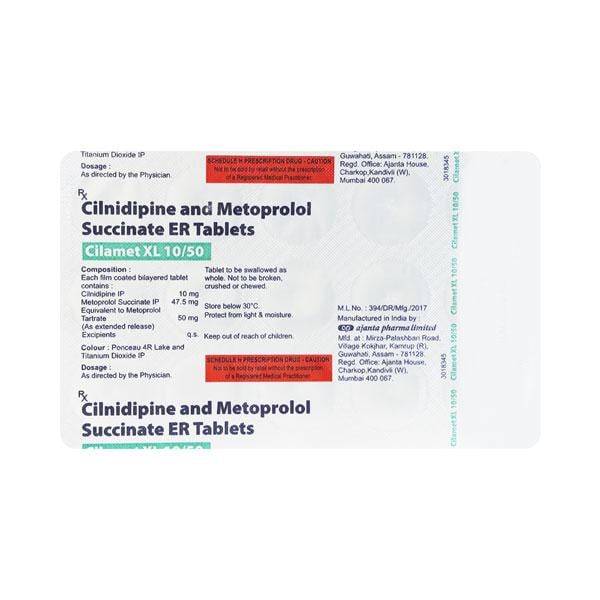 Cilamet XL 10/50mg Tablet 15'S - Hypertension-Cal