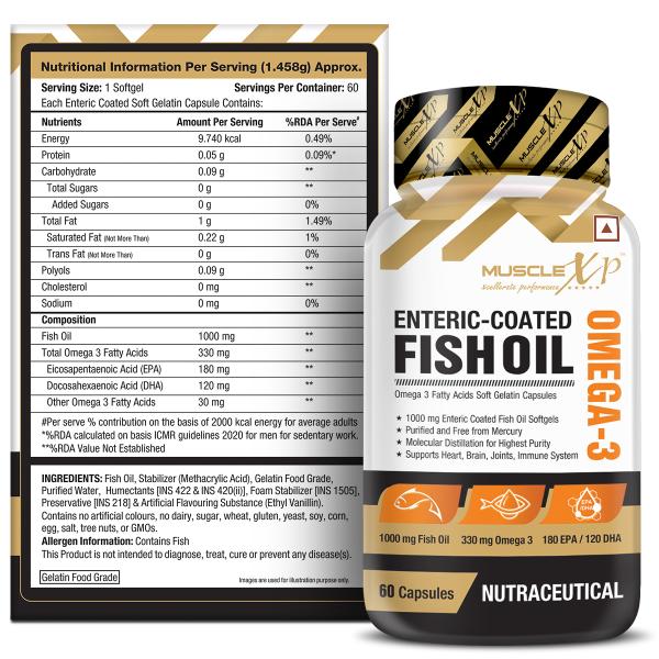 MuscleXP Omega-3 Enteric-Coated Fish Oil Softgels 60's - Omega Fish Oil Fatty Acids