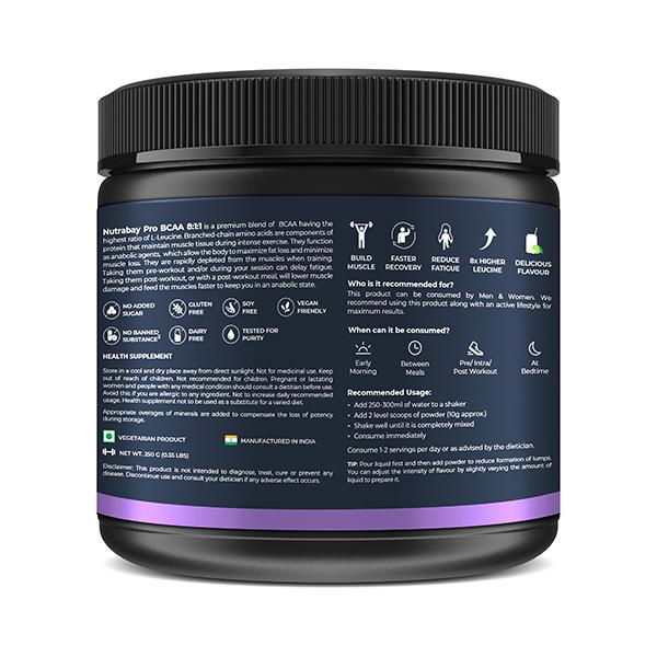 Nutrabay Pro 8.1.1 BCAA + Electrolytes - Guava Punch 250 gm - Bcaa Supplements