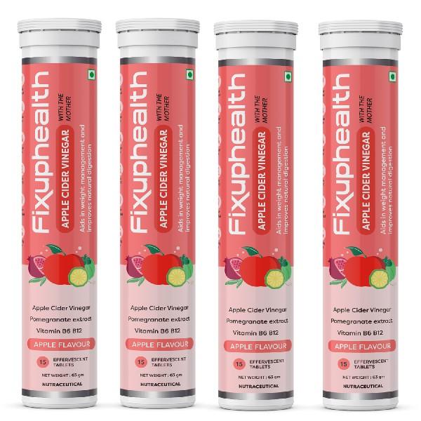 FixUpHealth Apple Cider Vinegar Effervescent Tablet - Apple Flavour (Pack of 4 x 20's) - Apple Cider Vinegars
