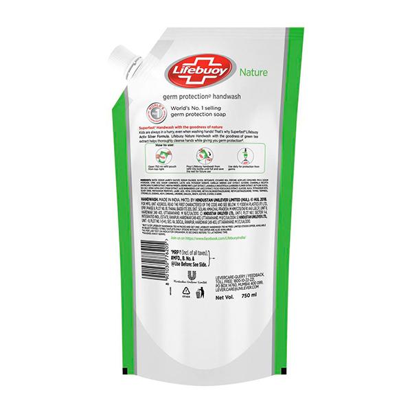 Lifebuoy Nature Germ Protection Handwash Refill 750 ml (Buy 1 Get 1 Free) - Hand Wash & Soaps
