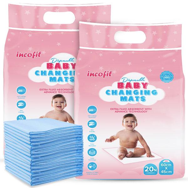 Netmeds | Incofit Disposable Baby Changing Mats (60 x 45 cm) (Pack of 2 x 20's) 1's