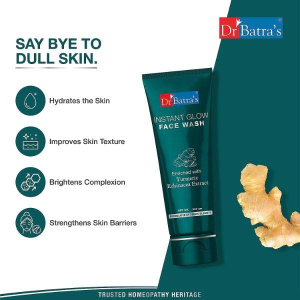 Dr Batra's Instant Glow Face Wash 200 gm + Natural Skin Lightening Cream 100 gm + Skin Fairness Serum 50 gm + Intense Moisturizing Cream 100 gm - Personal Care (Ayush)