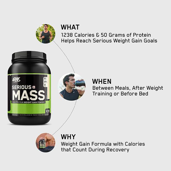 Optimum Nutrition (ON) Serious Mass Powder - Vanilla Flavour 3 lb - Workout Essentials