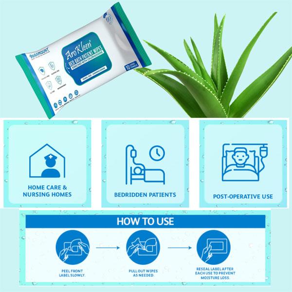 AroKleen Bed Bath Patient Wipes - Chlorhexidine (240 mm x 320 mm) 10's - Drapes,Caps & Gowns