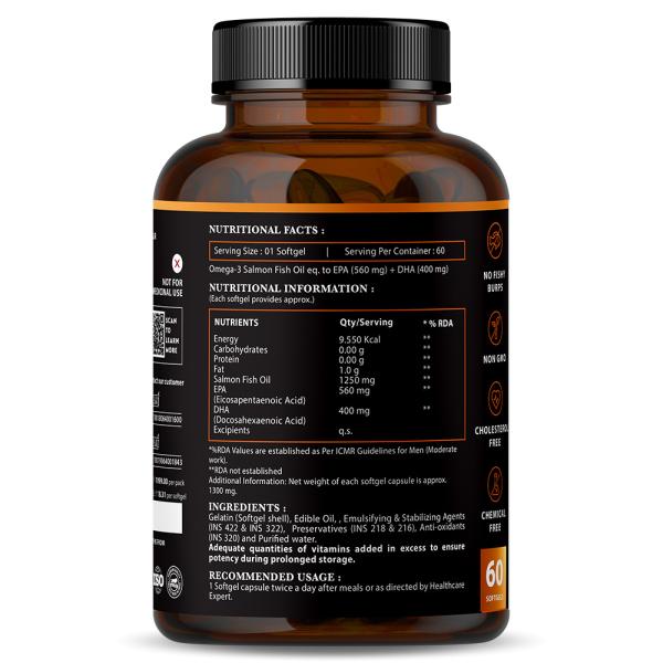 Nirvasa Omega 3 Salmon Fish Oil (Triple Strength) Capsule (Pack of 2 x 60's) 1's - Omega Fish Oil Fatty Acids