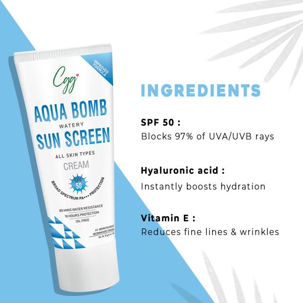 CGG Cosmetics Aqua Bomb Watery Sunscreen Cream SPF 50 Broad Spectrum PA+++ Protection 50 gm - Bb & Cc Creams