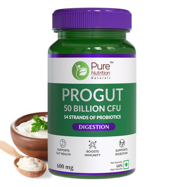Netmeds | Pure Nutrition Progut 50 Billion CFU 600 mg Veg Capsule 60's