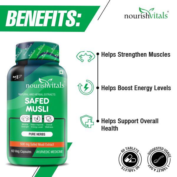 NourishVitals Safed Musli 500 mg Veg Capsule 60's - Herbal Dietary Supplement